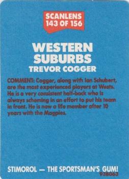 1989 Scanlens #143 Trevor Cogger Back